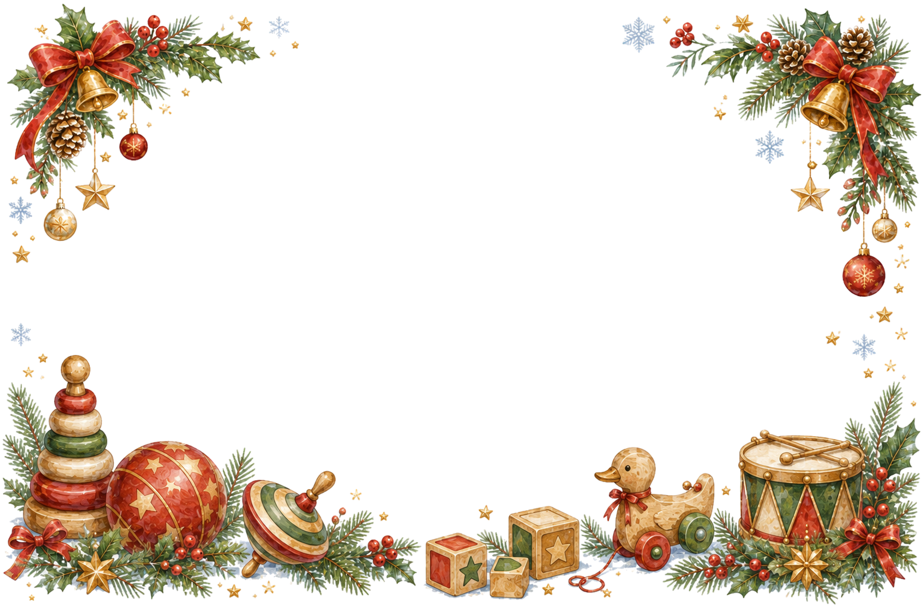 水彩絵本タッチのかわいい木製おもちゃクリスマスメッセージカード・フレーム用イラスト｜無料素材96405に写真・文字を入れる