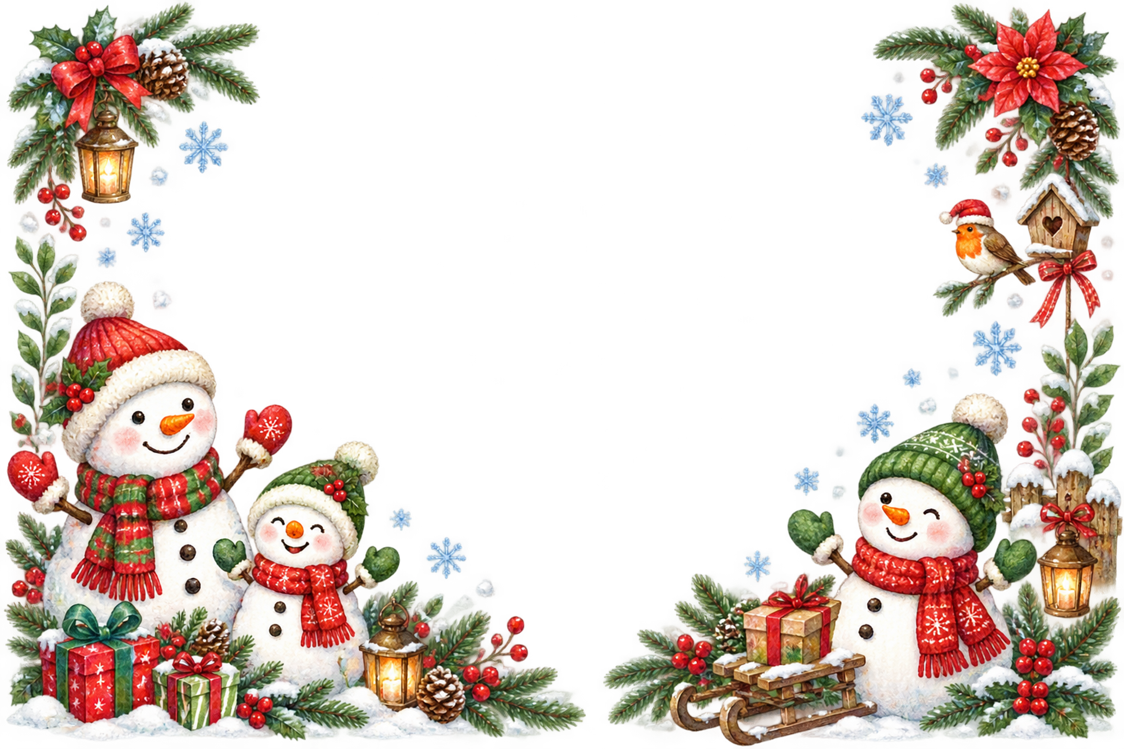 かわいい雪だるま家族のクリスマスメッセージカード｜無料フレームイラスト96420に写真・文字を入れる