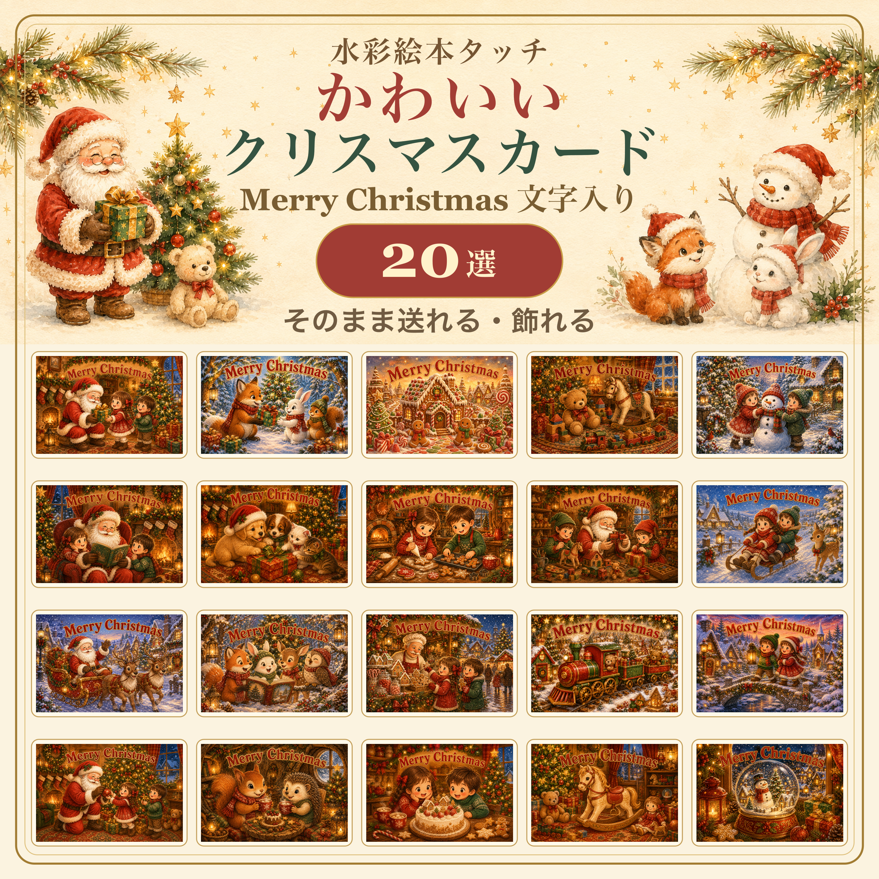 かわいいクリスマスメッセージカード20選｜英語入り無料イラスト96440に写真・文字を入れる