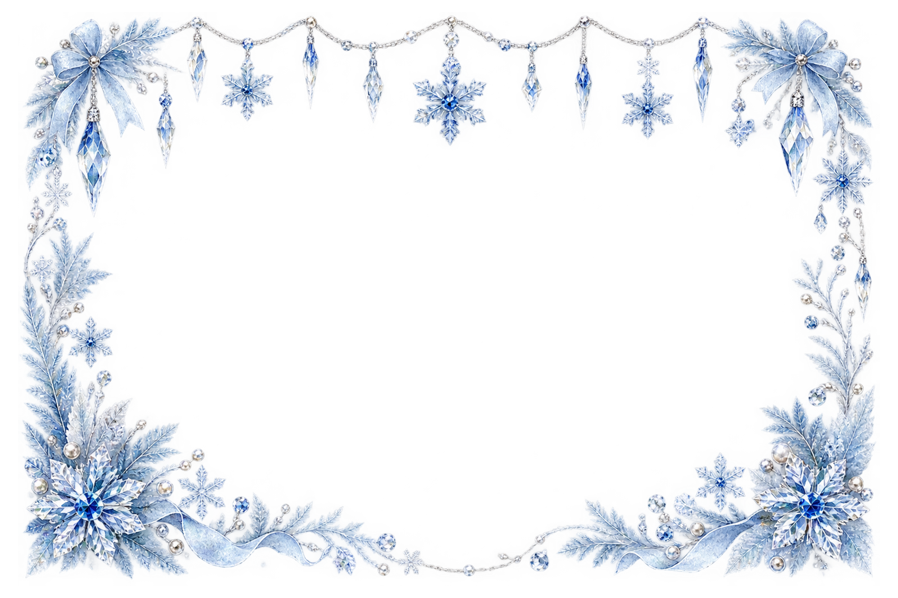 つららとクリスタルのガーランド｜おしゃれなクリスマスメッセージカード・フレームイラスト96485に写真・文字を入れる