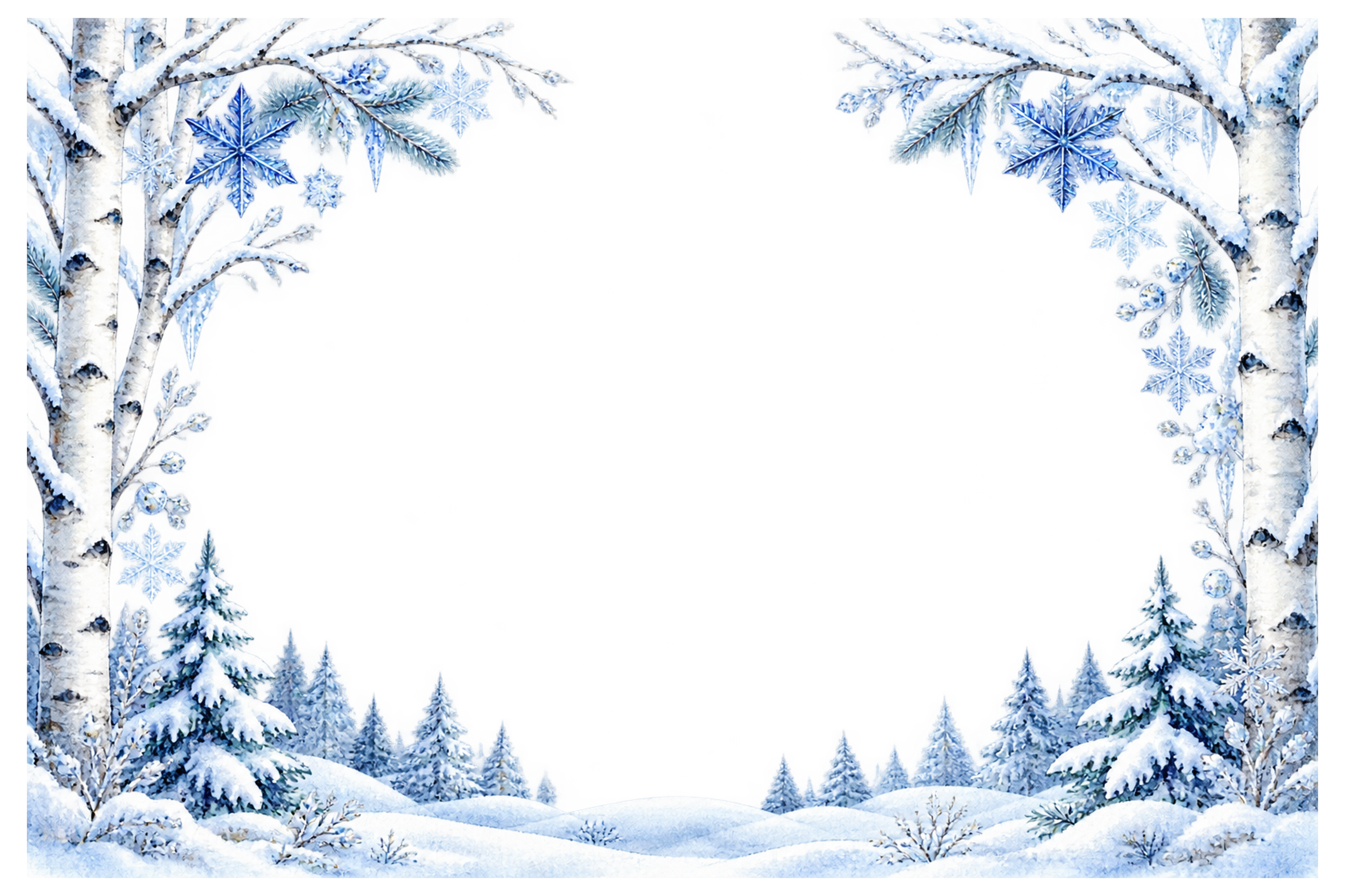 白樺と雪の森｜おしゃれなクリスマスメッセージカード・フレームイラスト96487に写真・文字を入れる