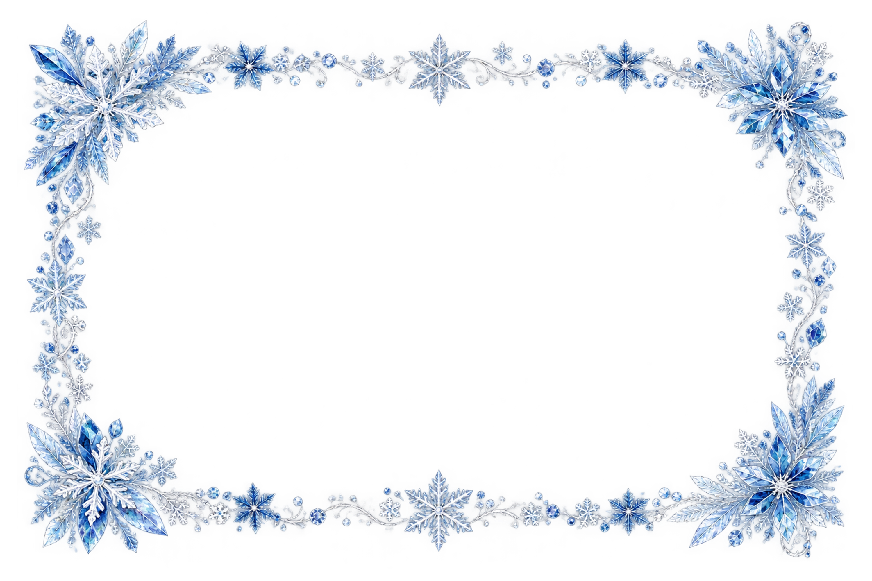 白と青の雪の結晶レース｜おしゃれなクリスマスメッセージカード・フレームイラスト96495に写真・文字を入れる