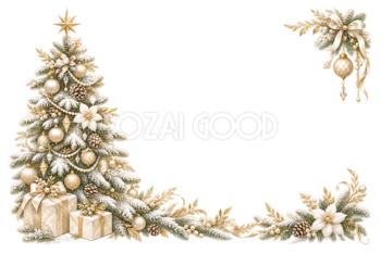シャンパンゴールドのクリスマスツリー｜おしゃれなクリスマスメッセージカード・フレームイラスト96510