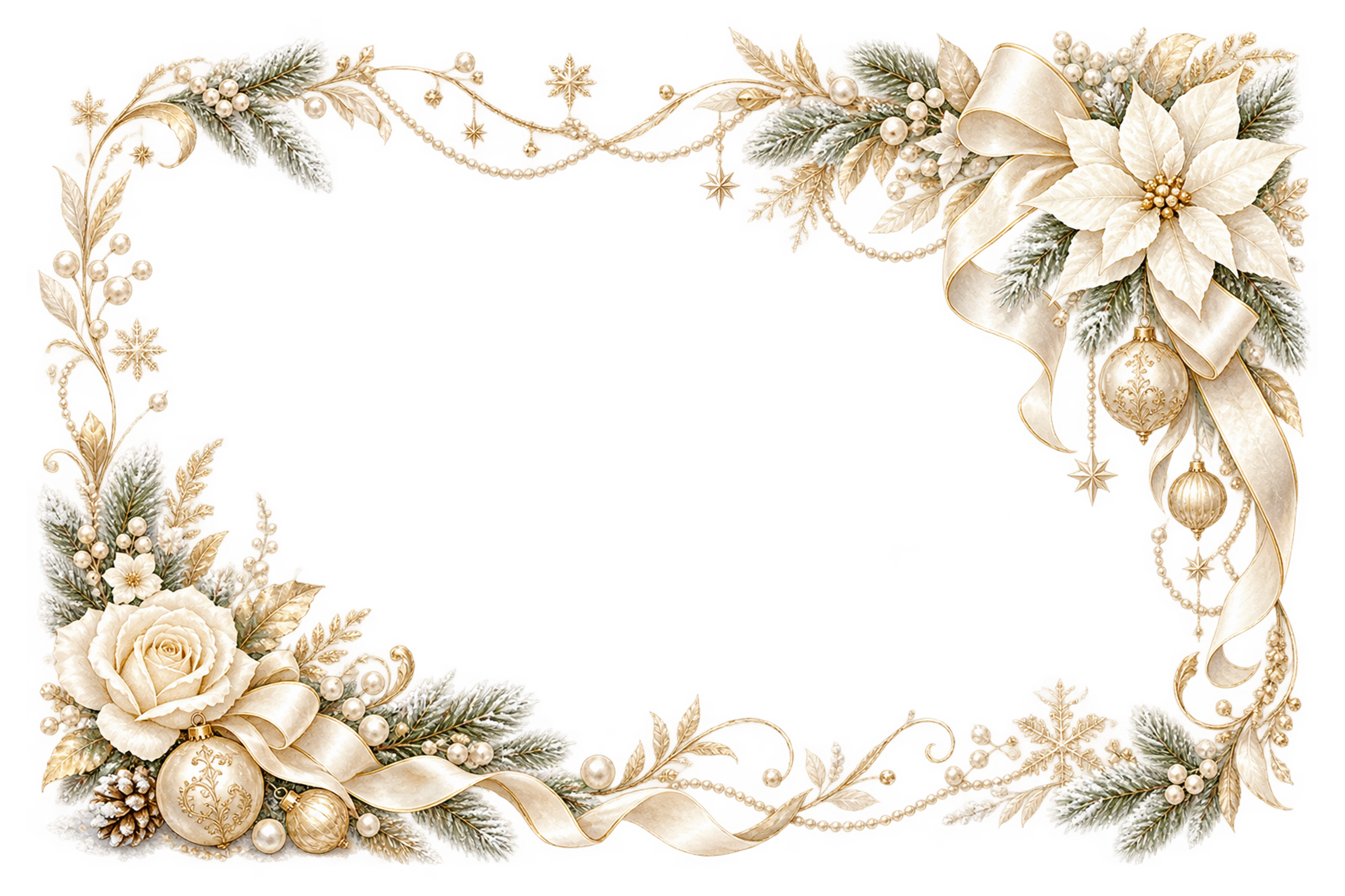 アイボリーリボンと金の花飾り｜おしゃれなクリスマスメッセージカード・フレームイラスト96523に写真・文字を入れる