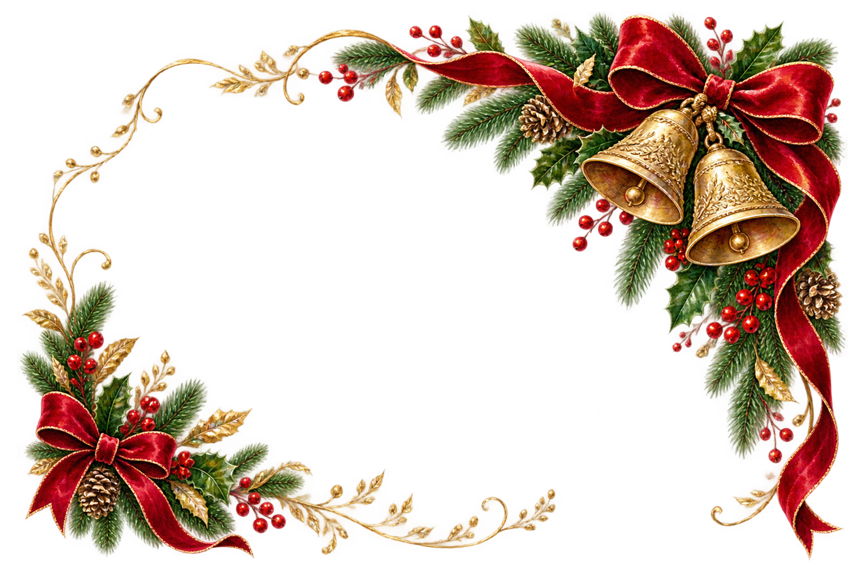 赤いリボンと金のベル｜おしゃれなクリスマスメッセージカード・フレームの無料イラスト96525に写真・文字を入れる