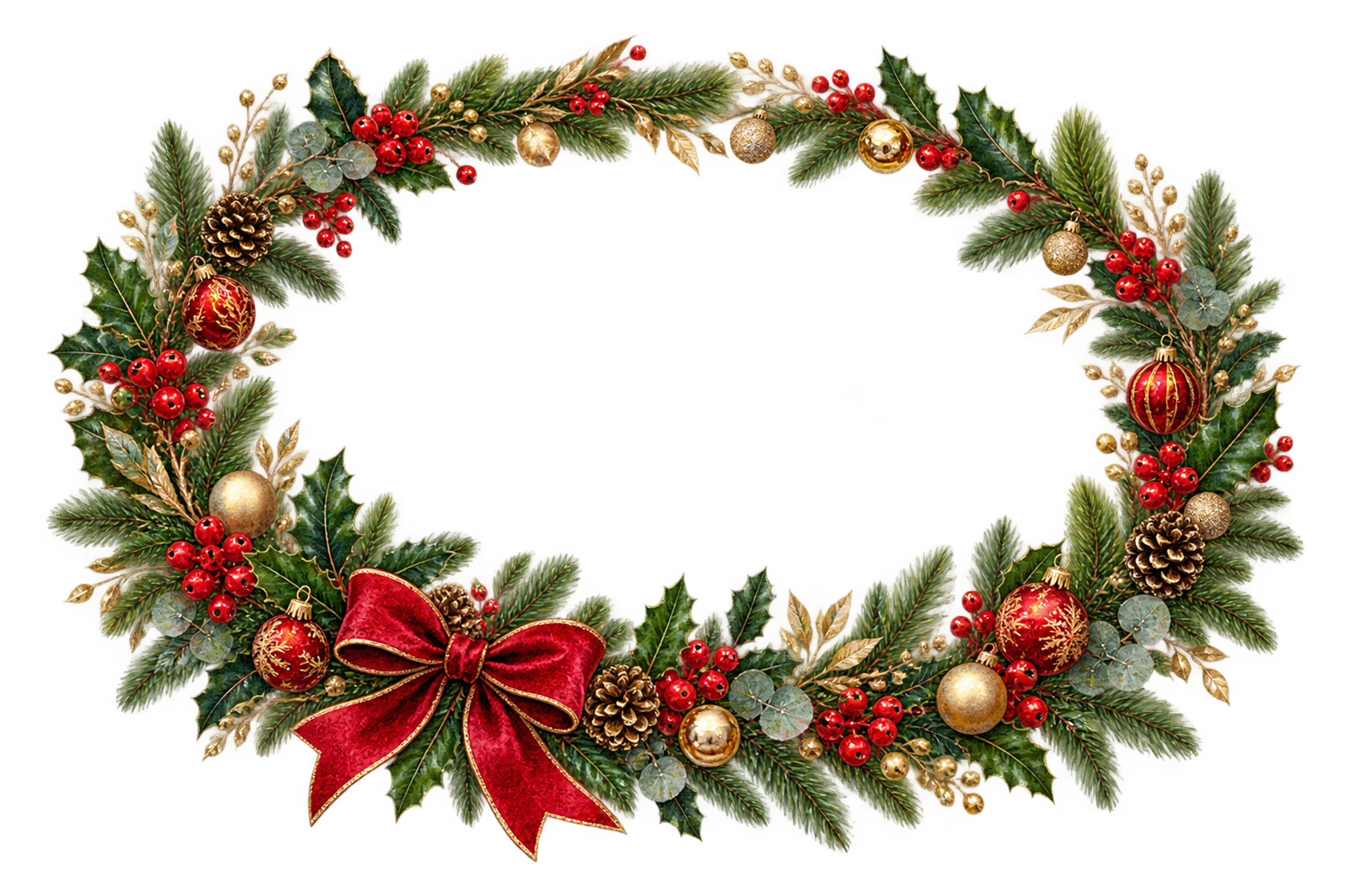 赤いリボンのクリスマスリース｜おしゃれなクリスマスメッセージカード・フレームの無料イラスト96529に写真・文字を入れる