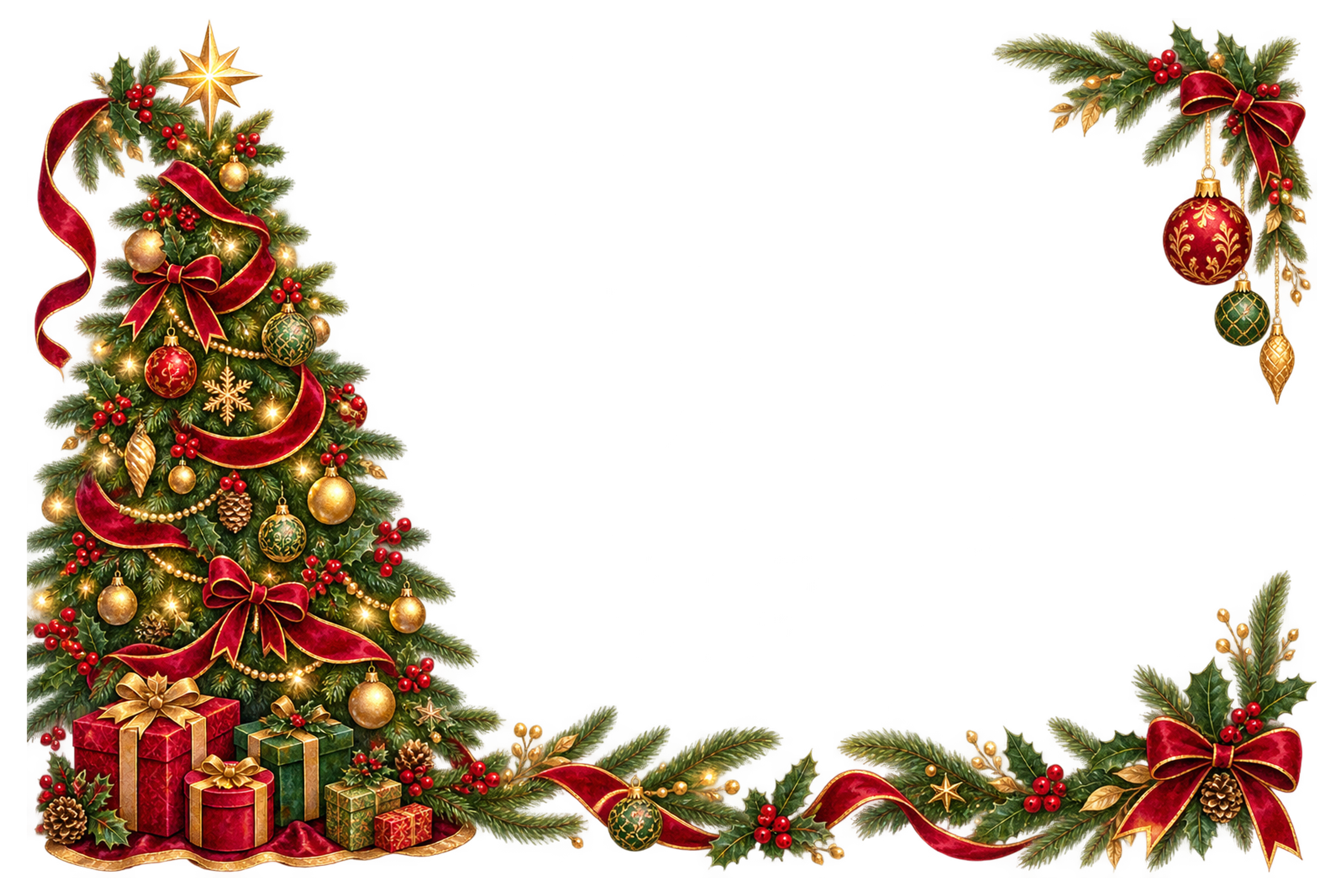 赤いリボンのクリスマスツリー｜おしゃれなクリスマスメッセージカード・フレームの無料イラスト96531に写真・文字を入れる