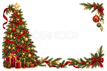 赤いリボンのクリスマスツリー｜おしゃれなクリスマスメッセージカード・フレームの無料イラスト96531