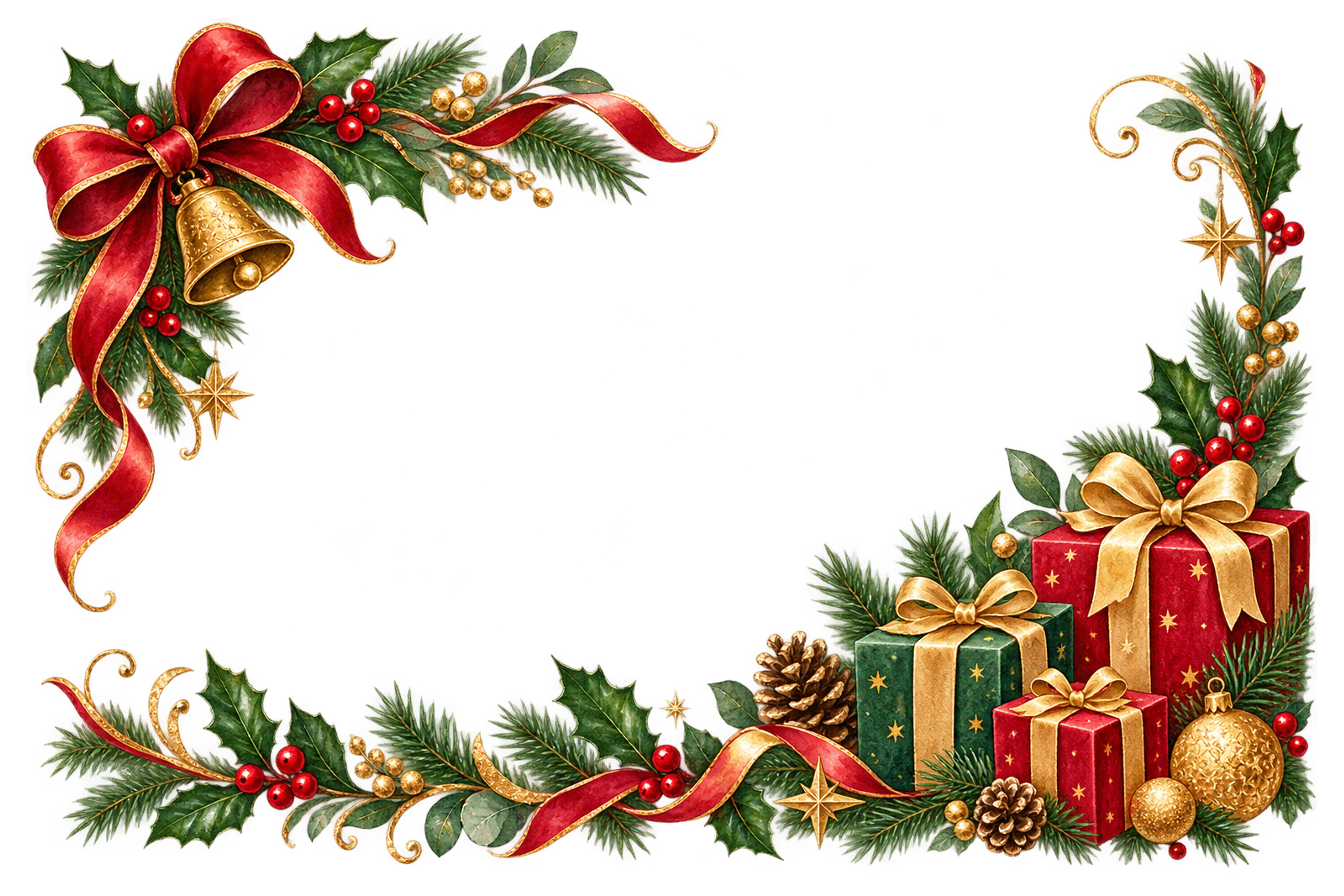 赤と緑のプレゼント｜おしゃれなクリスマスメッセージカード・フレームの無料イラスト96533に写真・文字を入れる
