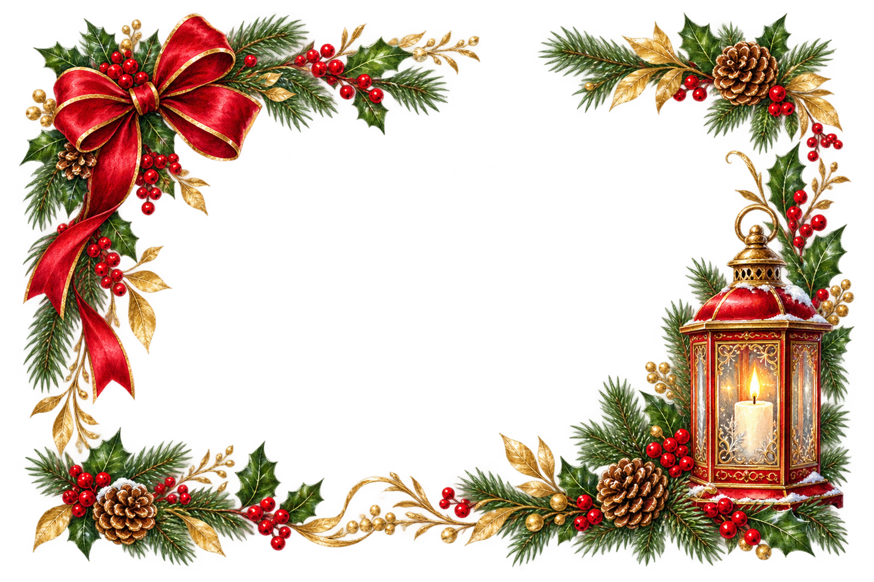 赤いランタンと冬の枝｜おしゃれなクリスマスメッセージカード・フレームの無料イラスト96535に写真・文字を入れる