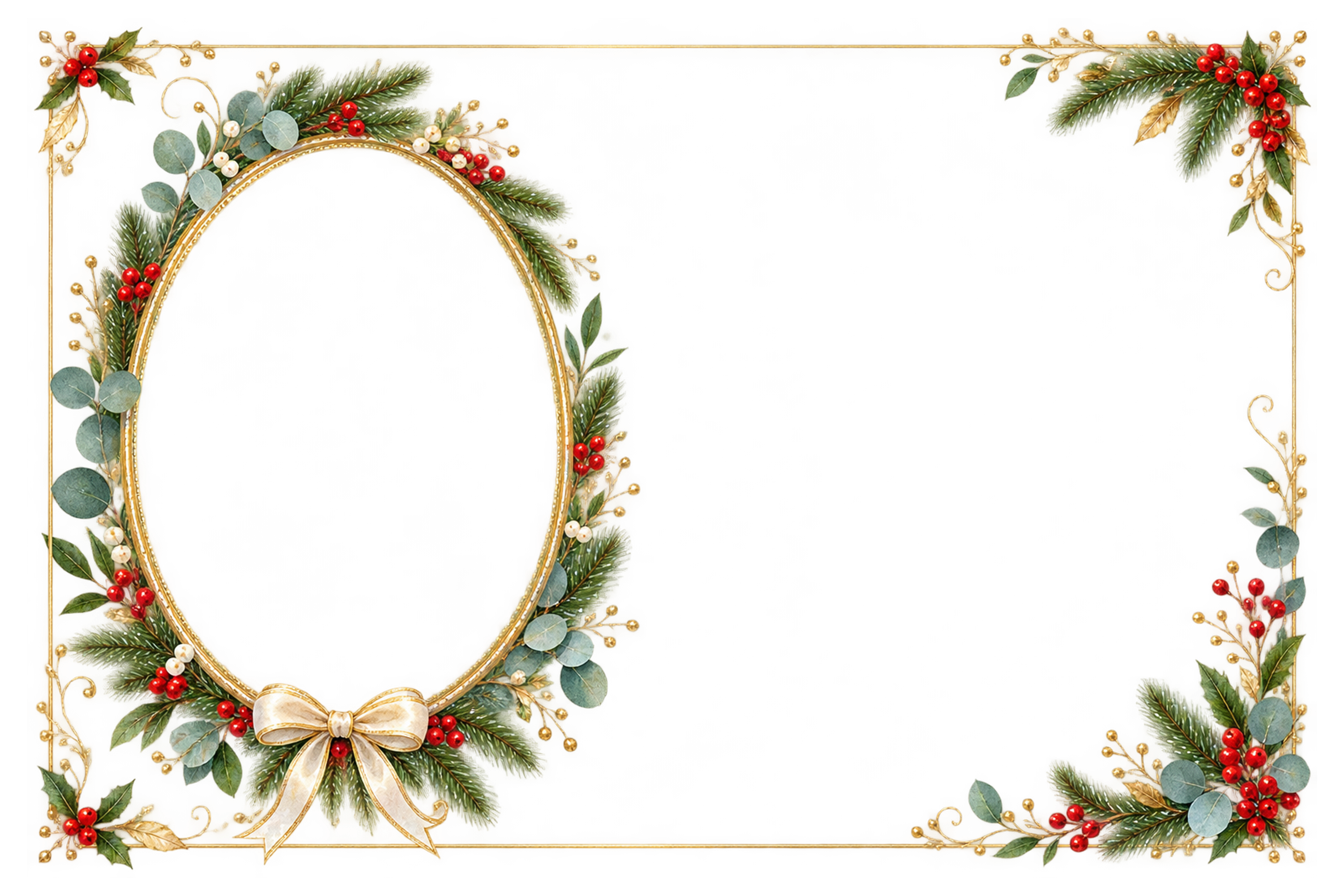 左に写真・右に文字を入れるクリスマスフレーム｜おしゃれなメッセージカードの無料イラスト96556に写真・文字を入れる