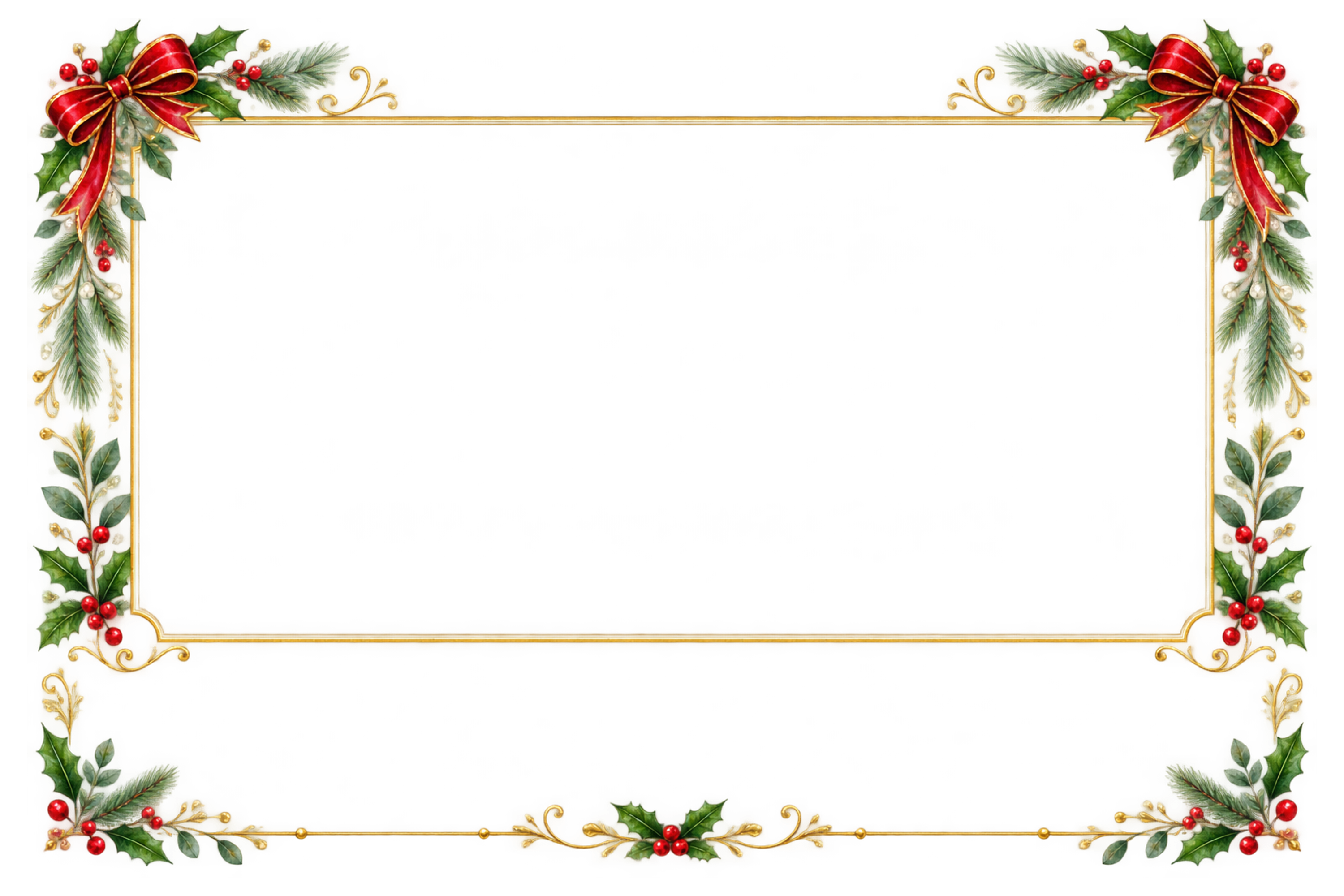 上に写真・下に文字を入れる赤いリボンのクリスマスフレーム｜おしゃれなメッセージカードの無料イラスト96559に写真・文字を入れる