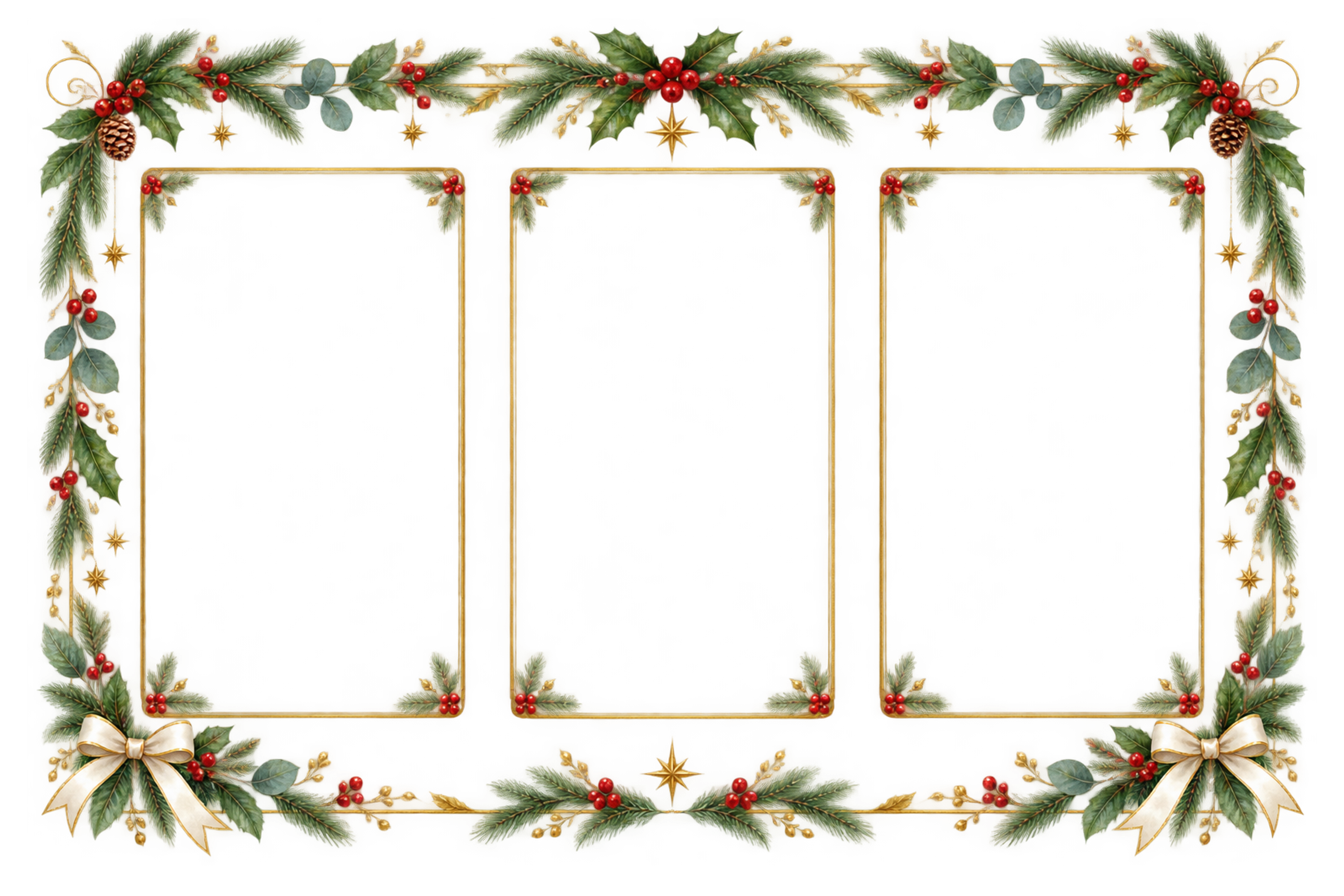 写真を3枚並べるクリスマスフレーム｜おしゃれなメッセージカードの無料イラスト96564に写真・文字を入れる