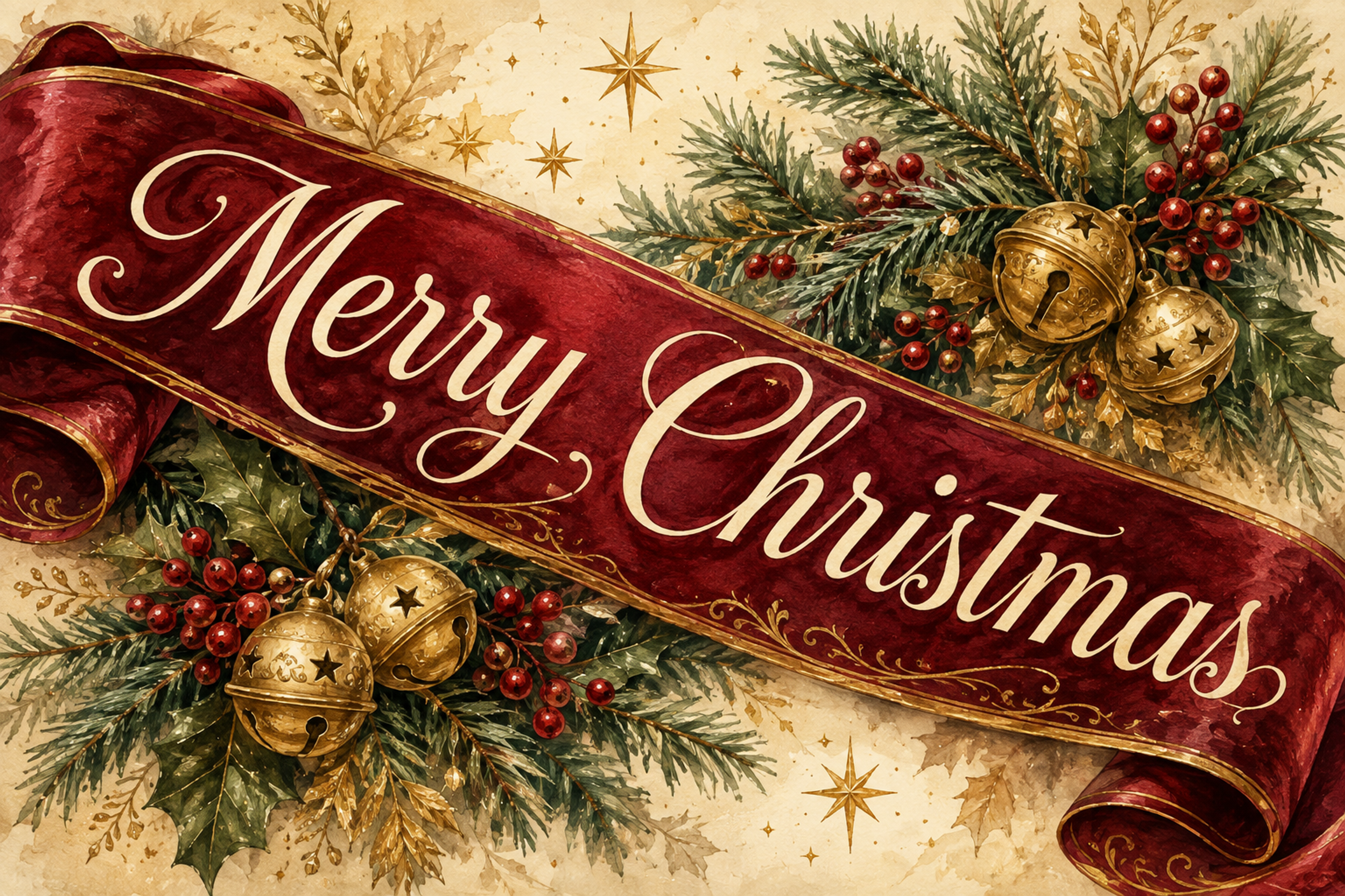赤いリボンに沿うメリークリスマス｜おしゃれなクリスマスメッセージカードの無料イラスト96573に写真・文字を入れる