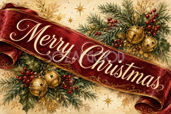 赤いリボンに沿うメリークリスマス｜おしゃれなクリスマスメッセージカードの無料イラスト96573
