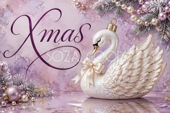 白鳥の飾りと真珠のXmas｜おしゃれなクリスマスメッセージカードの無料イラスト96591