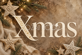 木の星とリネンのナチュラルなXmas｜おしゃれなクリスマスメッセージカードの無料イラスト96593