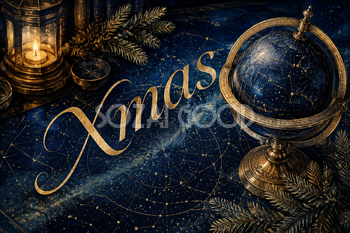 星空の天球儀と金の星図｜おしゃれなXmasメッセージカード・フレームに飾れる無料イラスト96616