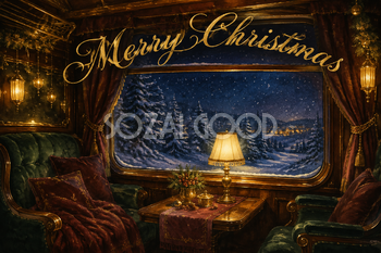 夜行列車の窓と雪景色｜おしゃれなMerry Christmasメッセージカード・フレームに飾れる無料イラスト96623