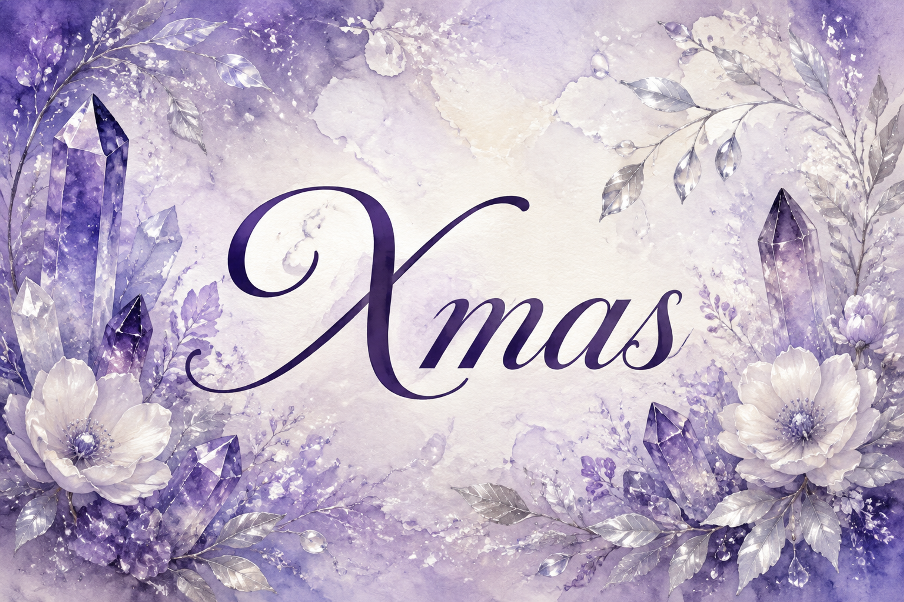 紫水晶と白い冬花｜おしゃれなXmasメッセージカード・フレームに飾れる無料イラスト96624に写真・文字を入れる