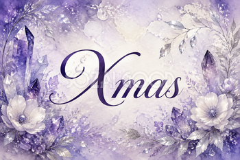 紫水晶と白い冬花｜おしゃれなXmasメッセージカード・フレームに飾れる無料イラスト96624