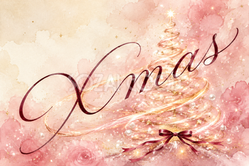 ローズゴールドの螺旋ツリー｜おしゃれなXmasメッセージカード・背景に飾れる無料イラスト96631