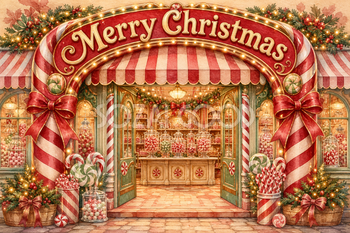 ペパーミントのキャンディショップ｜おしゃれなMerry Christmasメッセージカード・背景付き無料イラスト96653