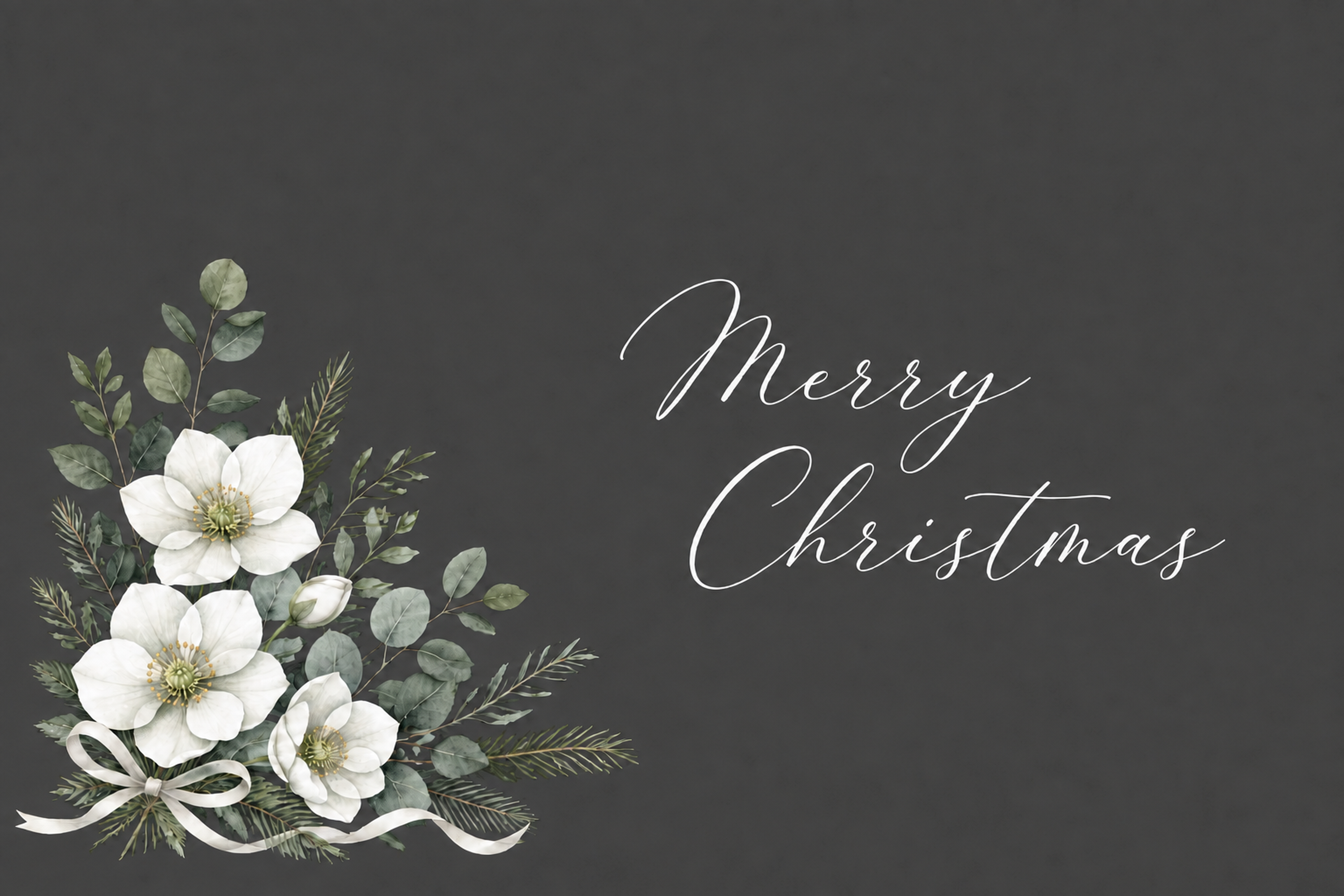 白い花束と筆記体のクリスマスメッセージカードイラスト｜無料素材96693に写真・文字を入れる