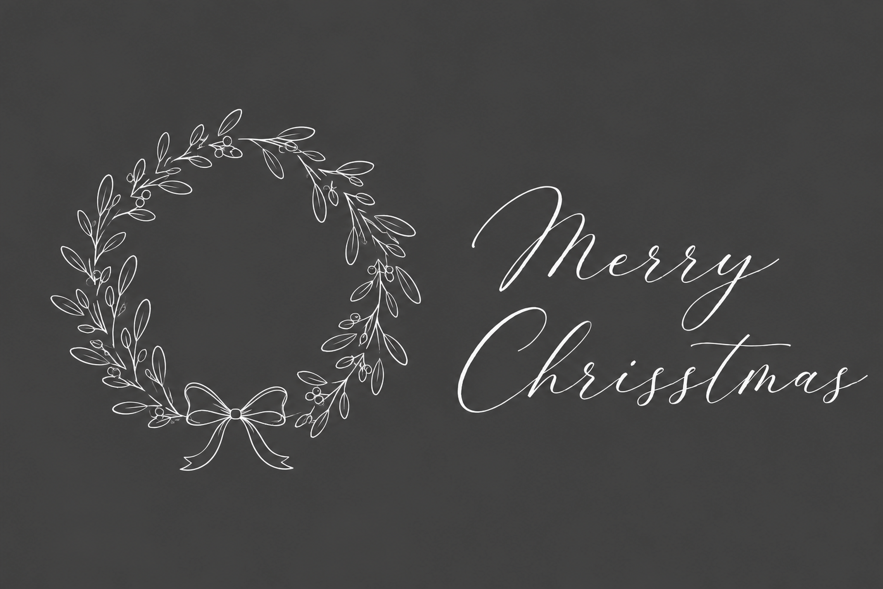 おしゃれな白い線画リースのシンプルなクリスマスメッセージカードイラスト96696に写真・文字を入れる