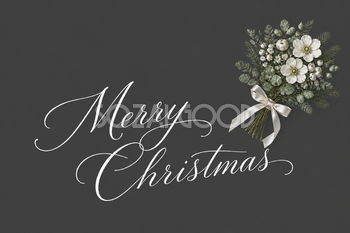 おしゃれな白い花束と流れる文字のクリスマスメッセージカードイラスト96702