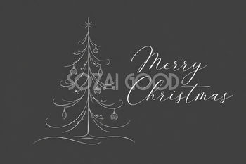 白線のクリスマスツリーと筆記体のメッセージカードイラスト96715