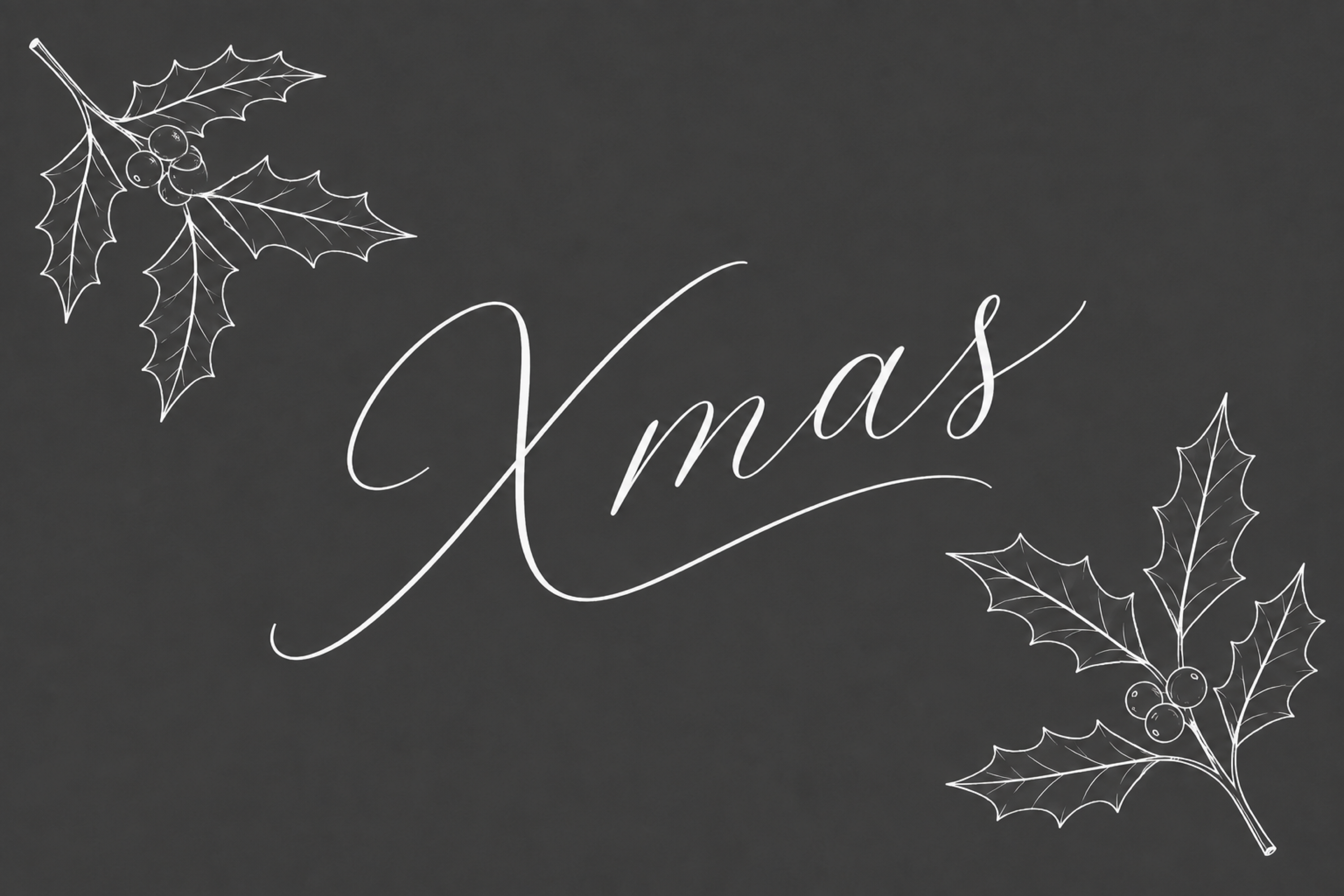 白線のヒイラギと大きなXmas文字のメッセージカードイラスト96716に写真・文字を入れる