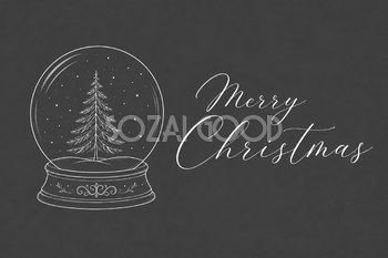 白線のスノードームと筆記体のクリスマスメッセージカードイラスト96724