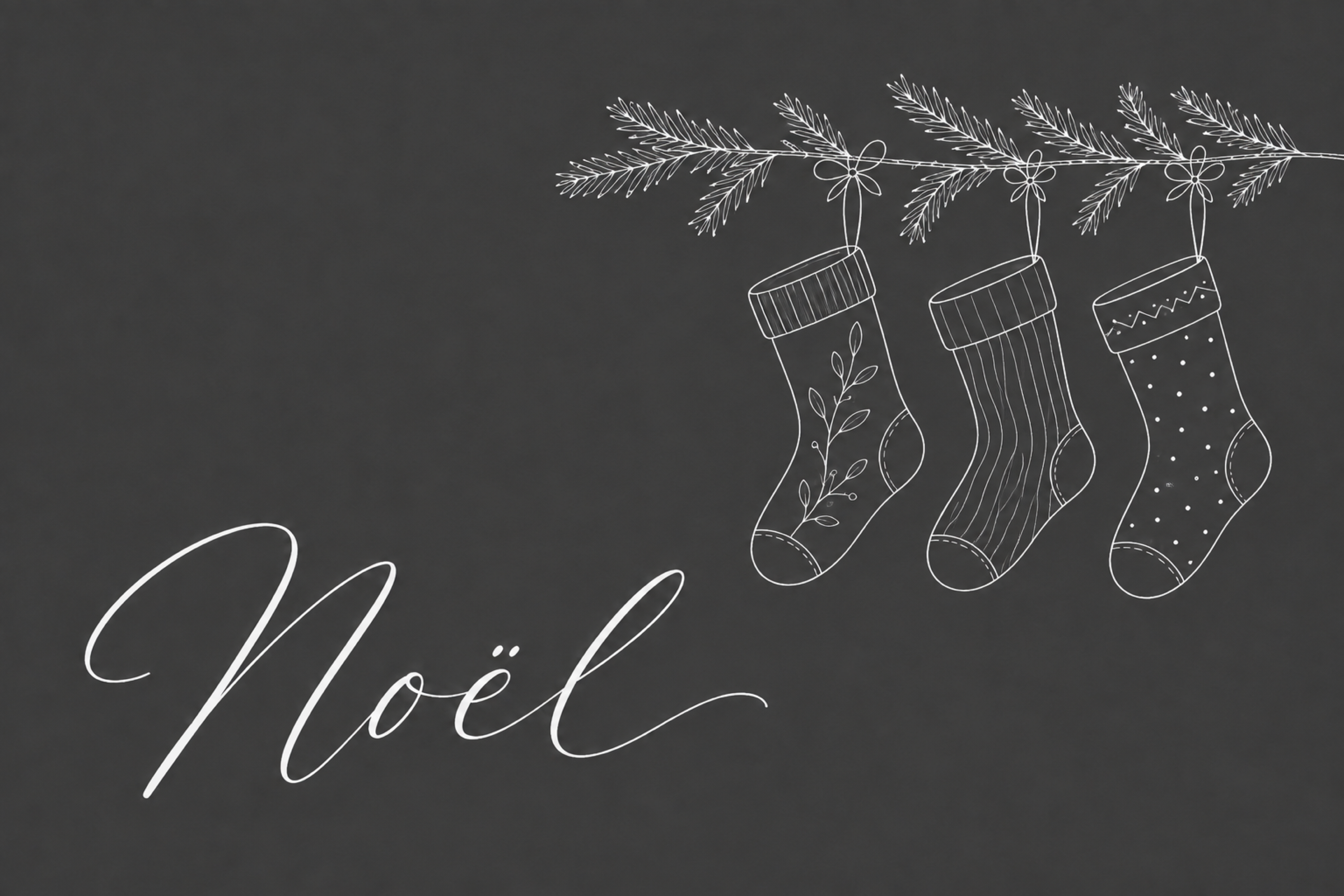 白線の靴下とNoëlのクリスマスメッセージカードイラスト96729に写真・文字を入れる