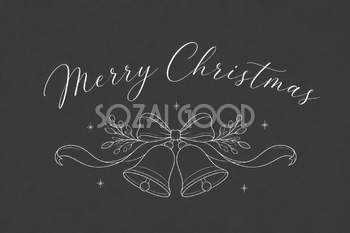 白線のベルとリボンのクリスマスメッセージカードイラスト96730