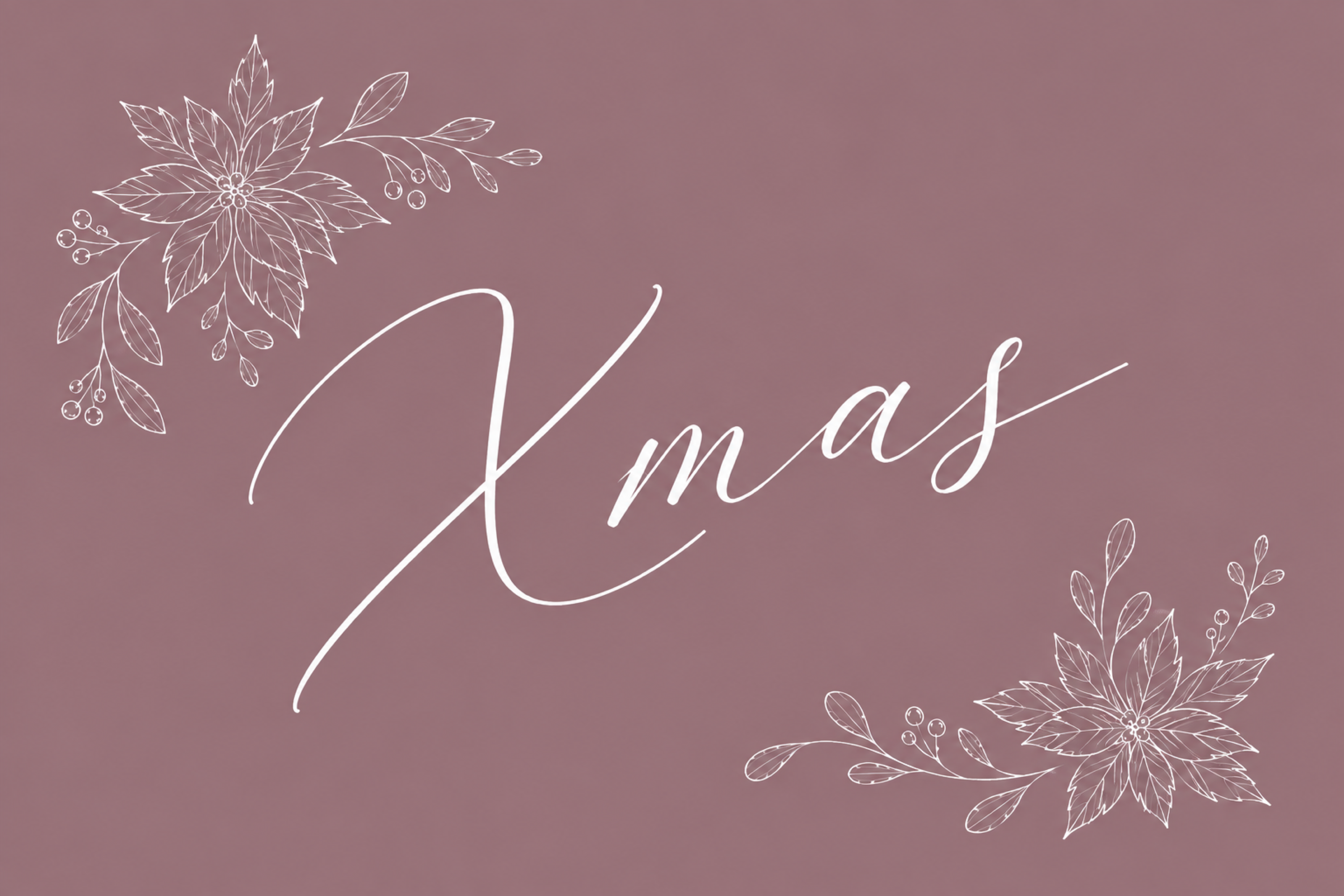 白線のポインセチアと大きなXmasのクリスマスメッセージカードイラスト96737に写真・文字を入れる