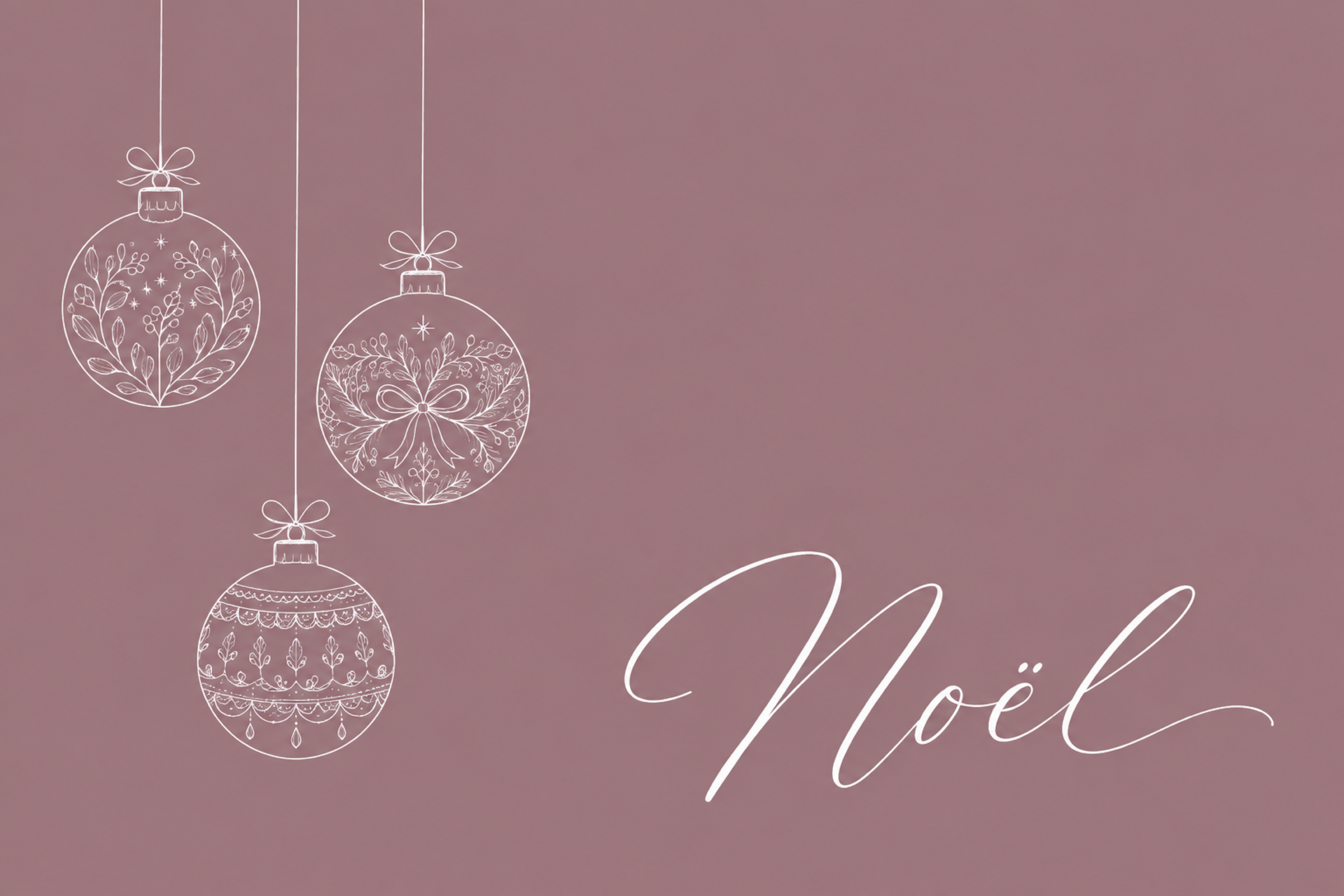 白線オーナメントとNoëlのくすみピンククリスマスメッセージカード96738に写真・文字を入れる