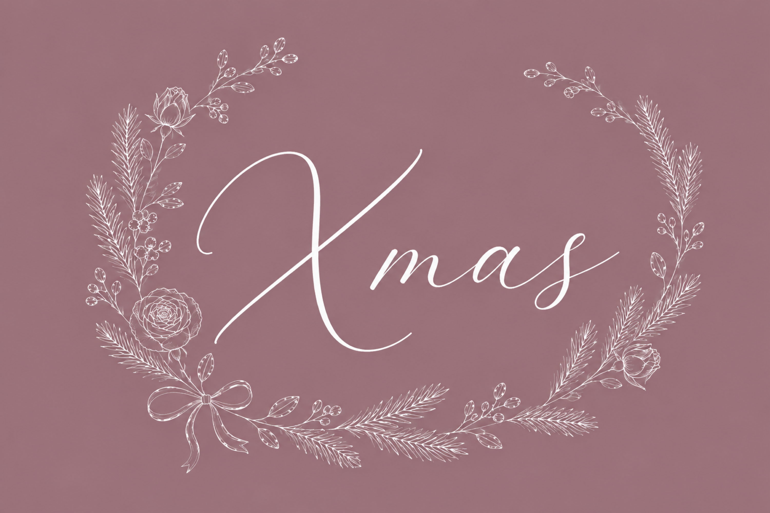 白い花のオーバルリースとXmasのクリスマスメッセージカードイラスト96742に写真・文字を入れる