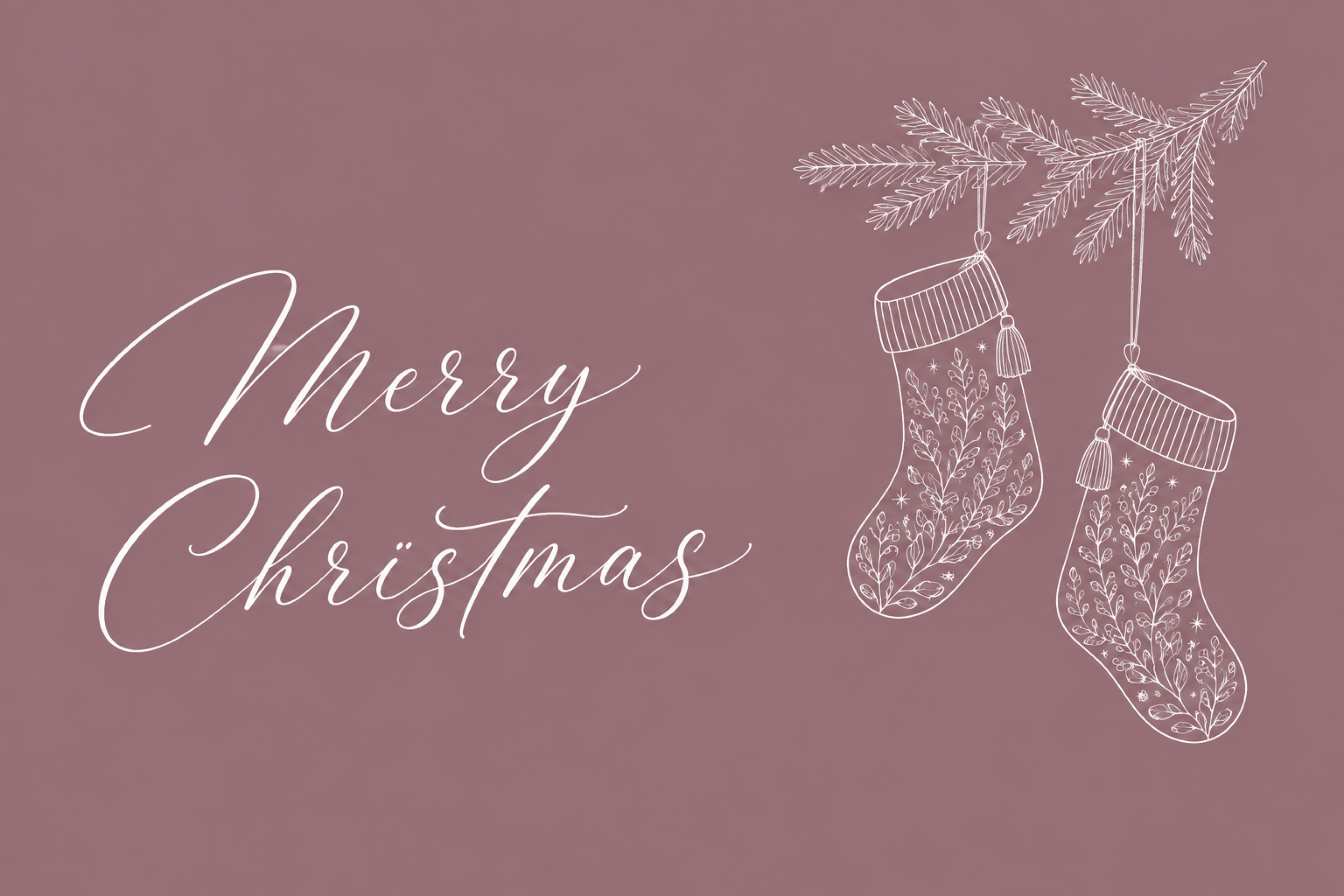 白線の靴下と筆記体のクリスマスメッセージカードイラスト｜無料素材96748に写真・文字を入れる