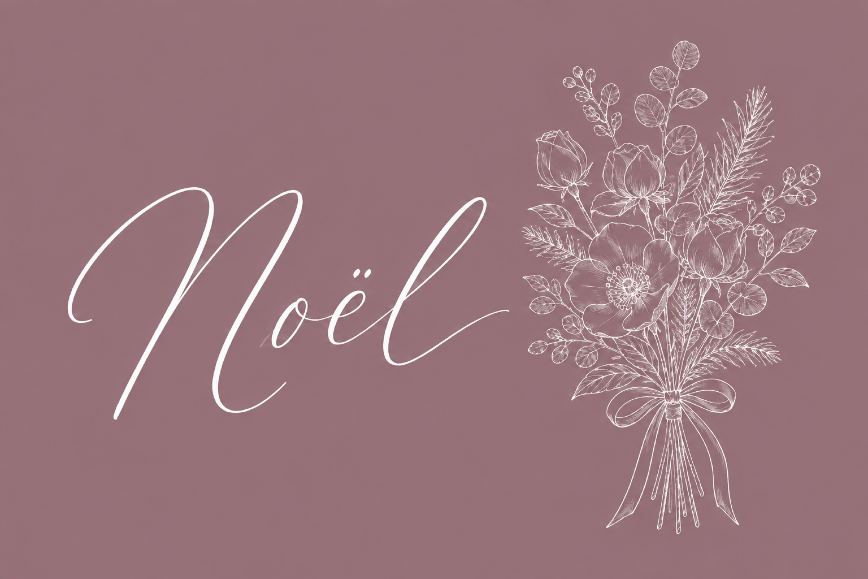 白線の縦長花束とNoëlのくすみピンククリスマスメッセージカード96751に写真・文字を入れる