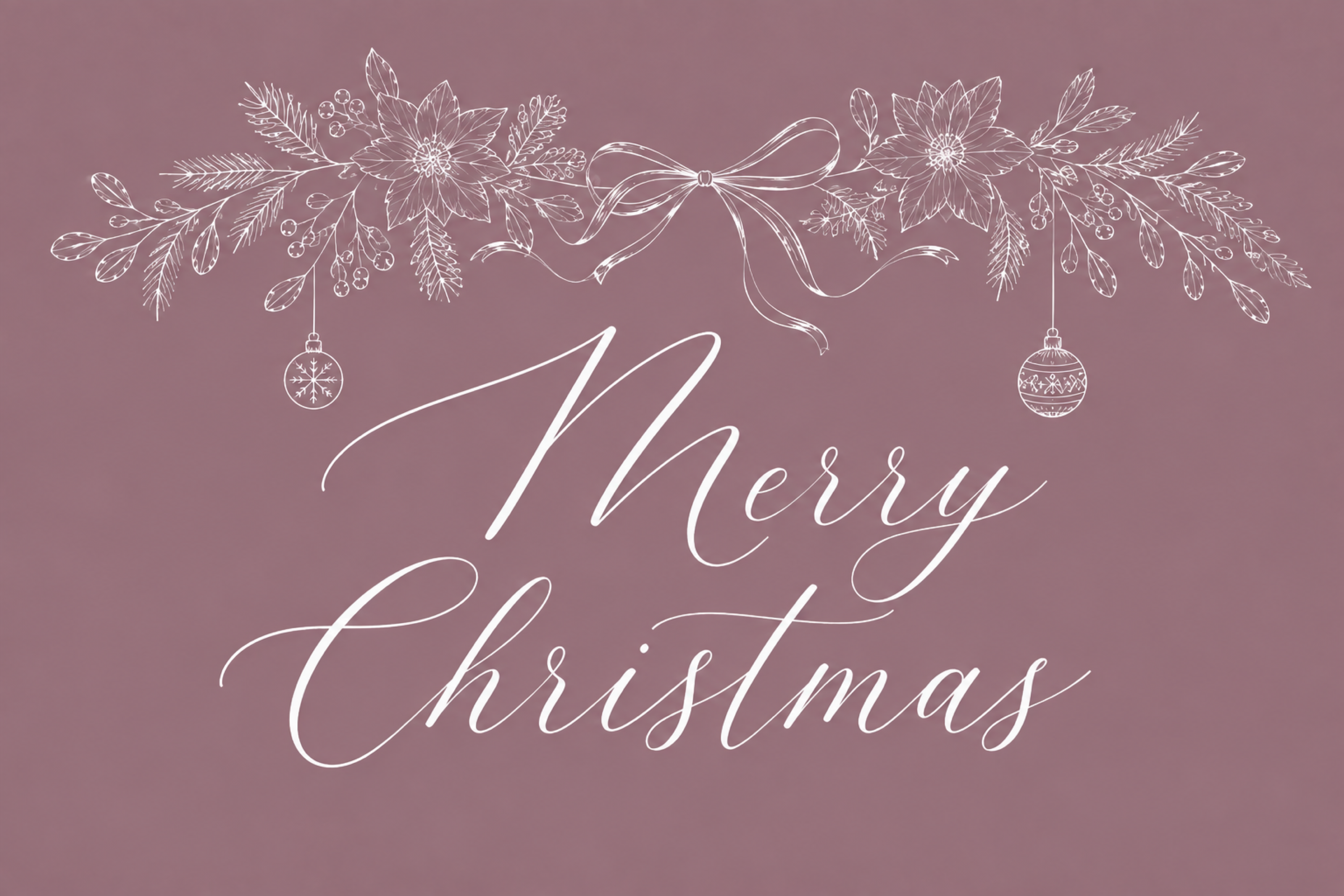 白線の花とリボン飾りのクリスマスメッセージカードイラスト96754に写真・文字を入れる