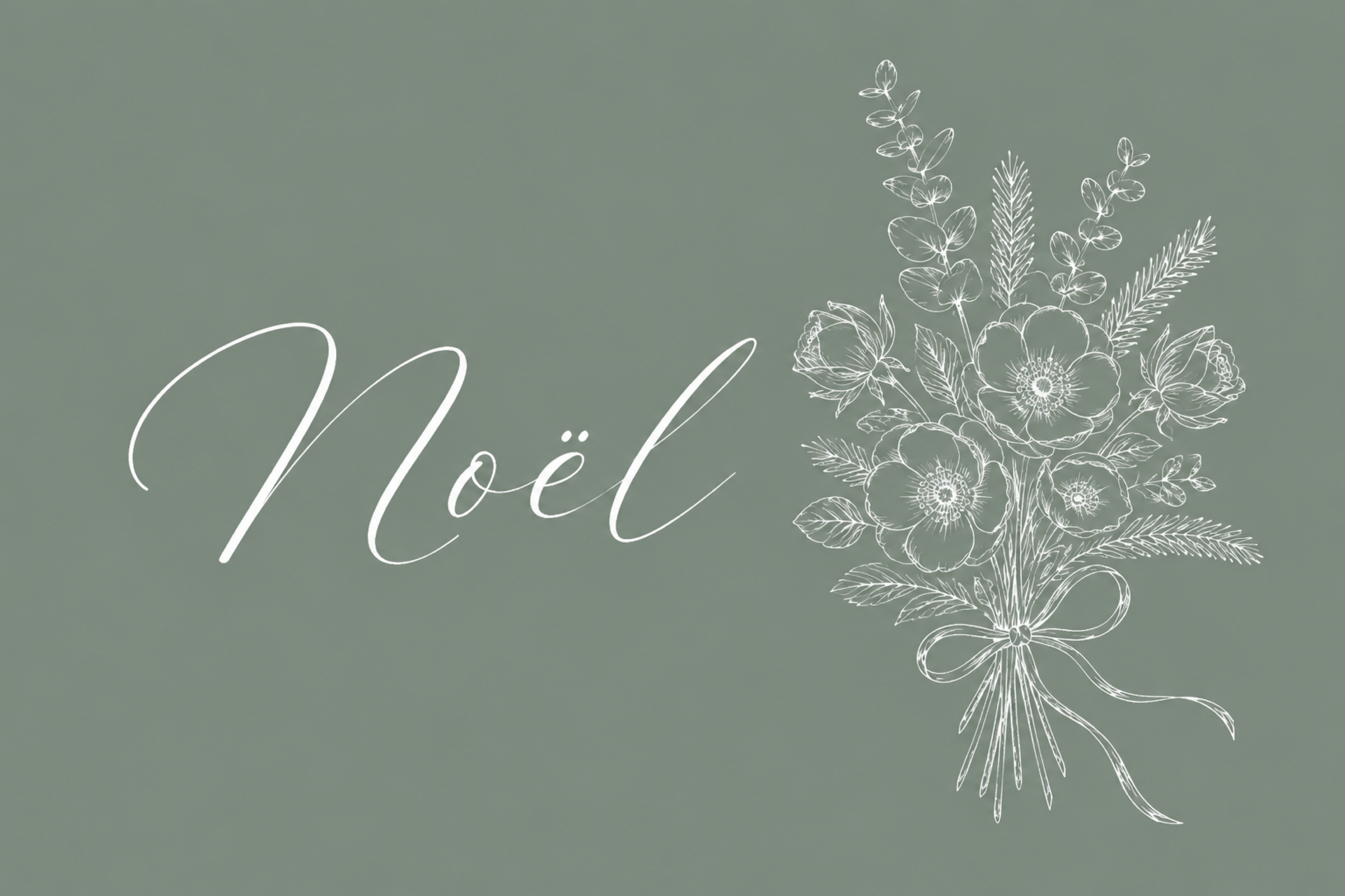 白線の花束とNoëlのクリスマスメッセージカードイラスト96757に写真・文字を入れる