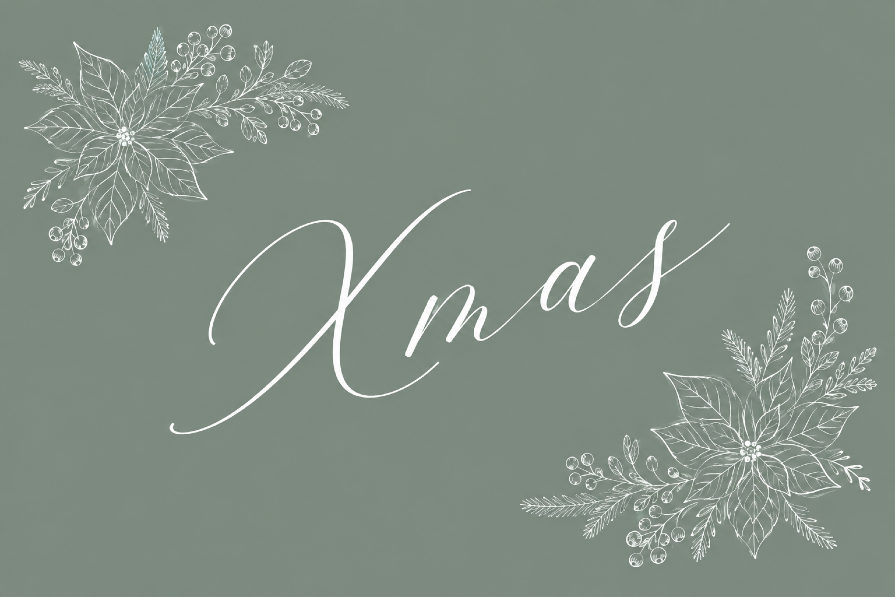 白線のポインセチアとXmasのクリスマスメッセージカードイラスト96758に写真・文字を入れる
