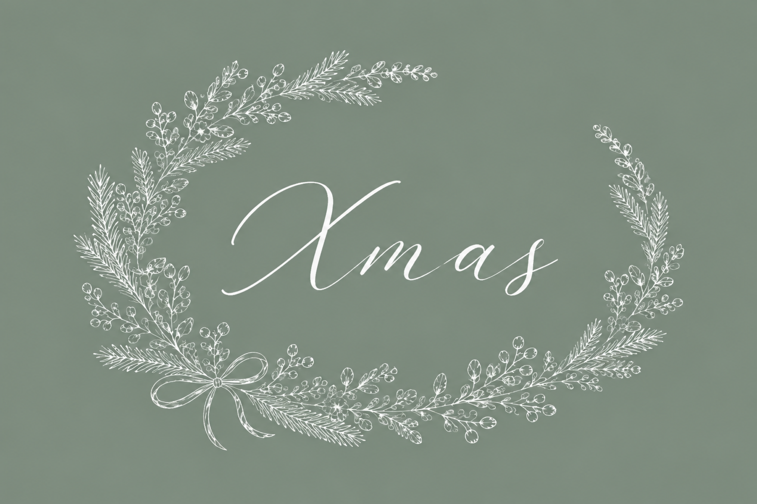 白線のオーバルリースとXmasのクリスマスメッセージカードイラスト96762に写真・文字を入れる