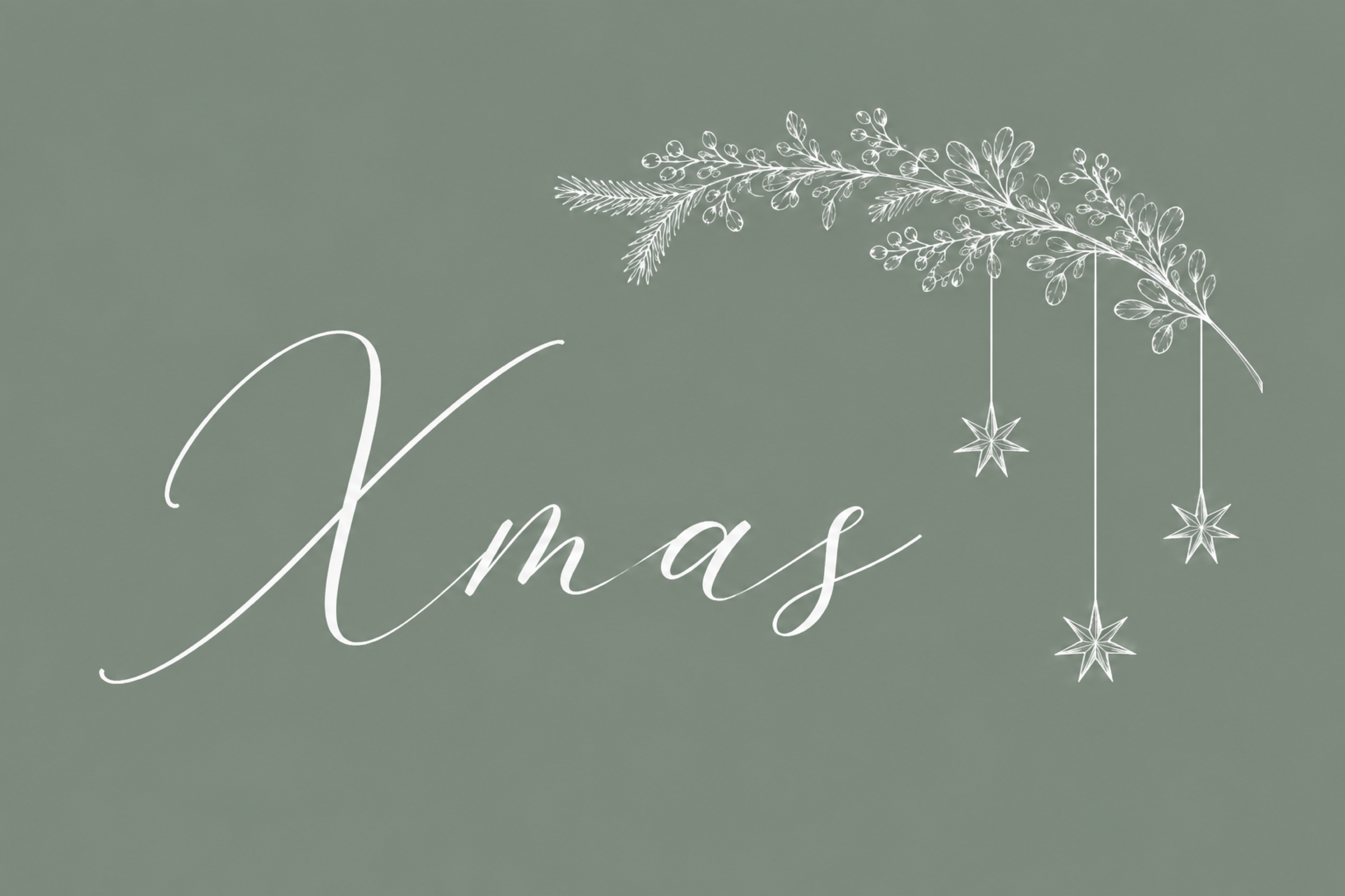 白線の枝と星飾りのXmasクリスマスメッセージカードイラスト96765に写真・文字を入れる