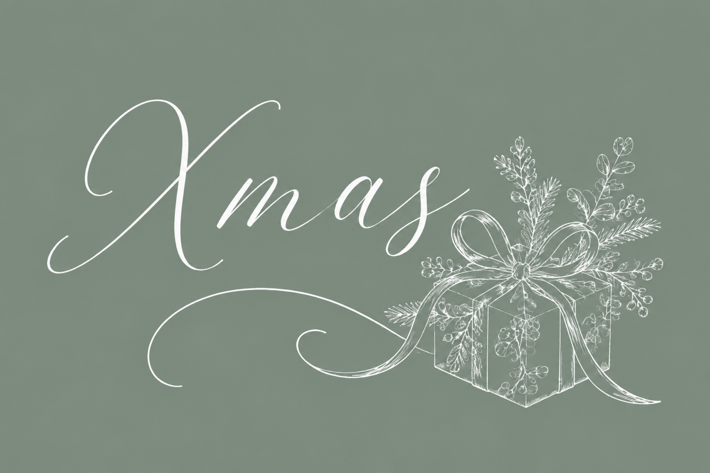 リボン付きギフトとXmasのクリスマスメッセージカードイラスト96768に写真・文字を入れる