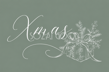 リボン付きギフトとXmasのクリスマスメッセージカードイラスト96768