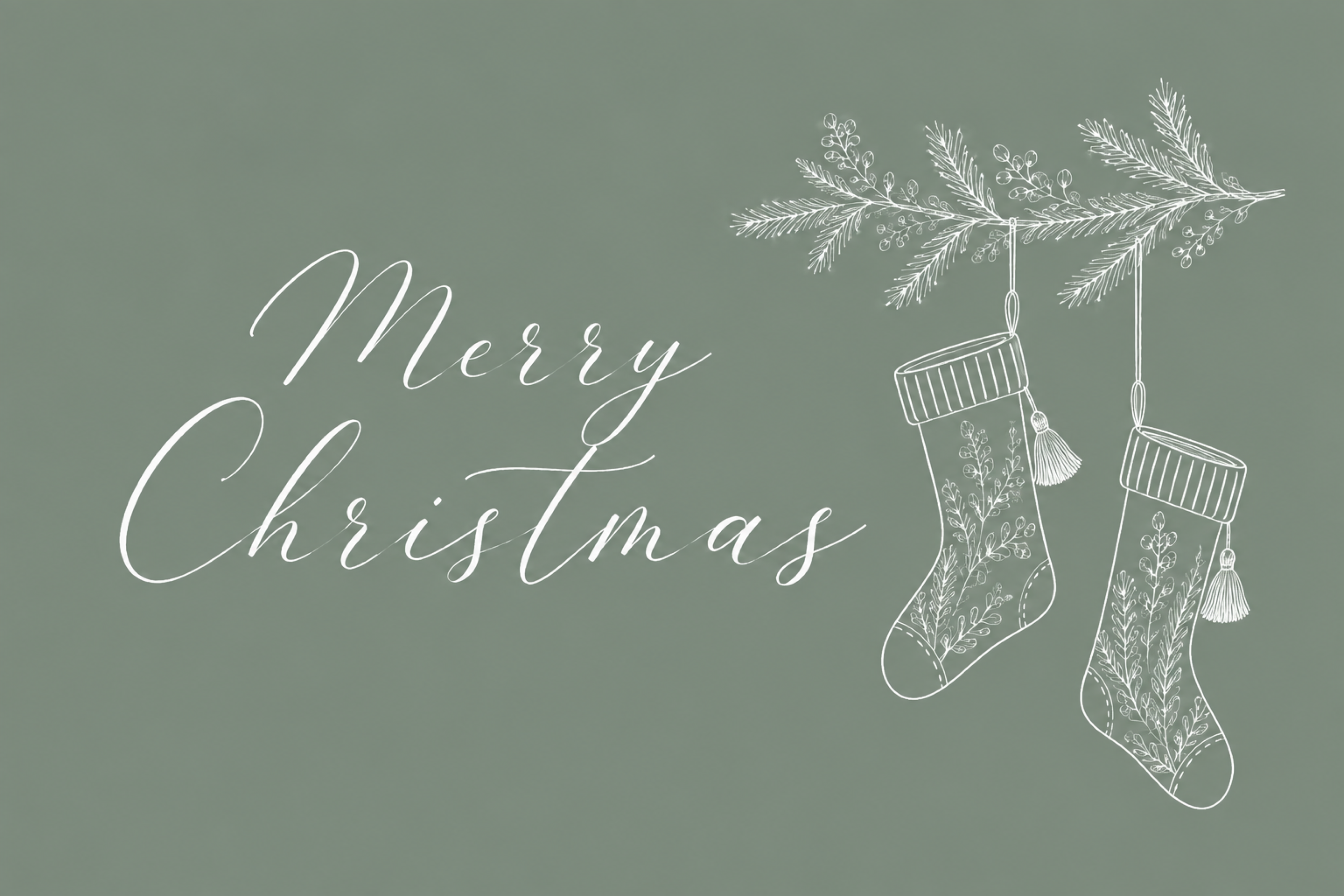 白線のクリスマス靴下と筆記体のメッセージカードイラスト96769に写真・文字を入れる