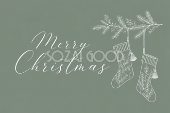 白線のクリスマス靴下と筆記体のメッセージカードイラスト96769