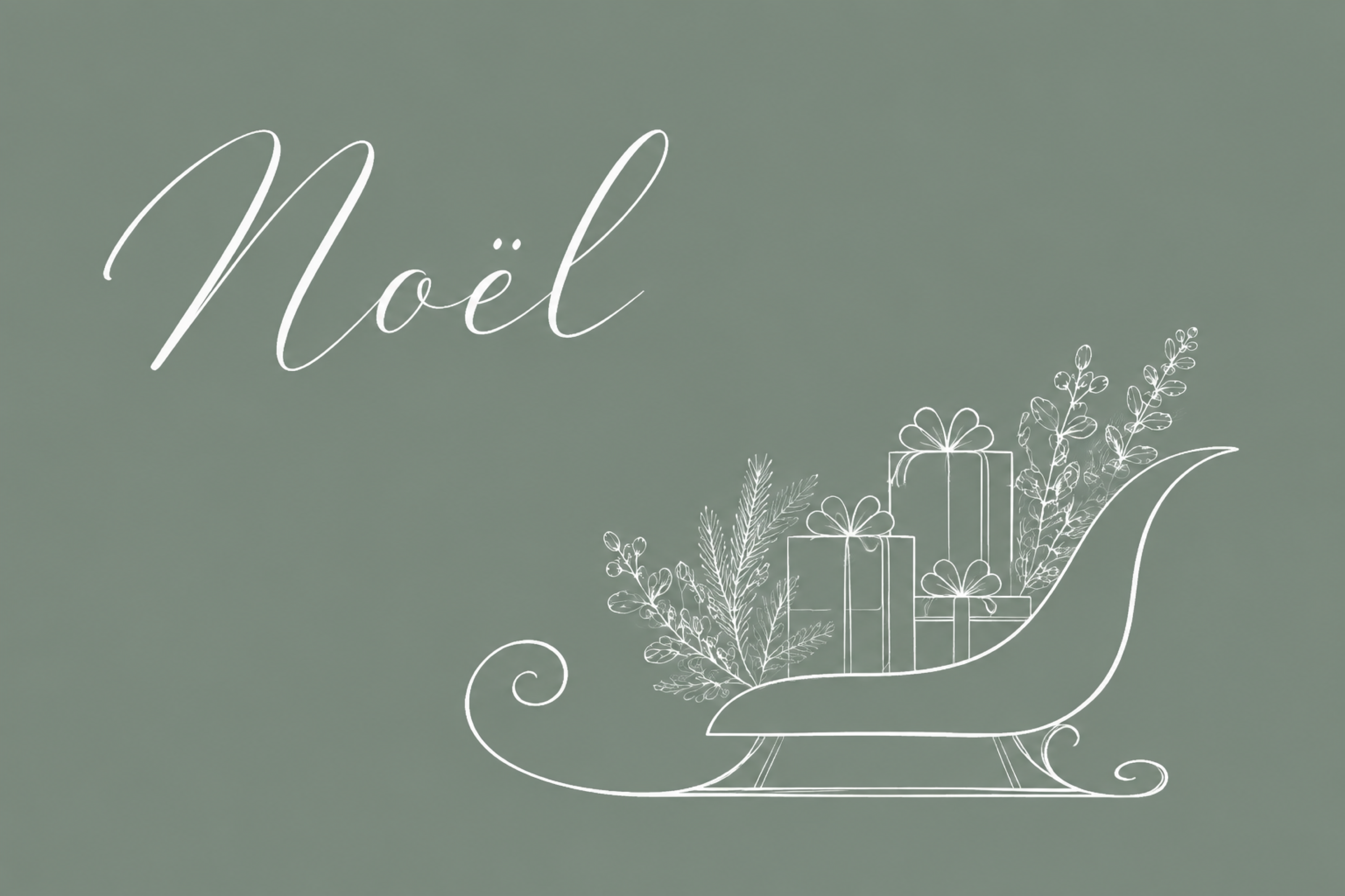 白線のそりとNoëlのクリスマスメッセージカードイラスト96770に写真・文字を入れる